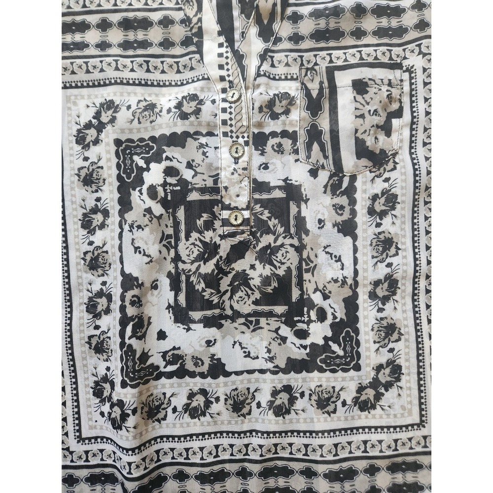 Eyeshadow Womens Black White Floral Tile Print Sleeveless Chiffon Blouse Large - Picture 7 of 9
